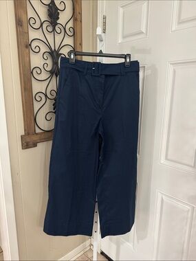 LOFT Navy Wide-Leg Cropped Trousers with Matching Belt